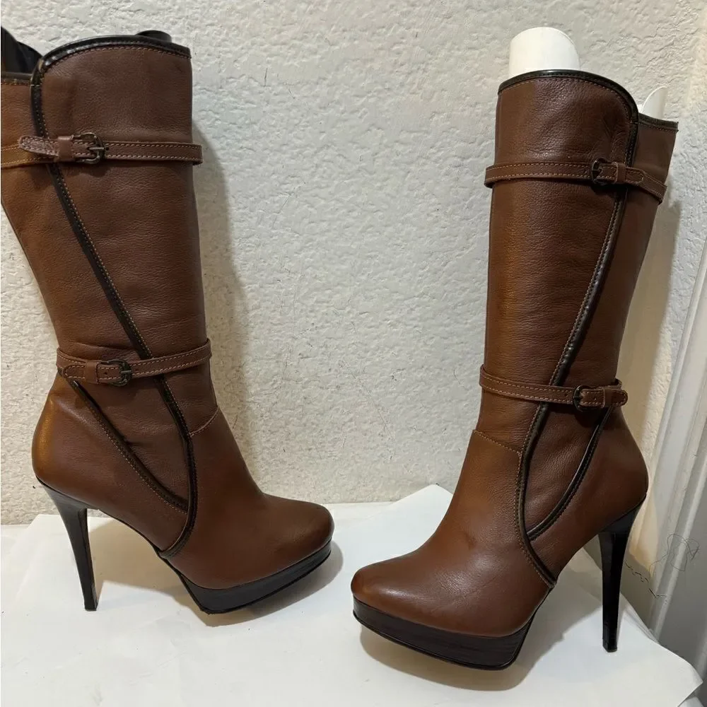 Seducta platform leather heeled  boots size 24 ,5/ 8,5 US